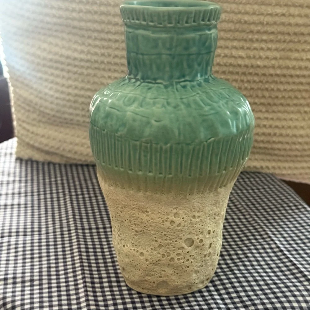 Elegant Turquoise and Beige Vase